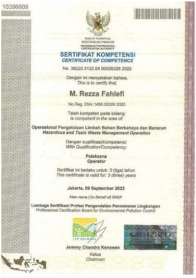 Dokumen Operasional pengelolaan limbah B3, BNSP / LSP PPL · M. Rezza Fahlepi